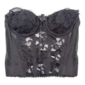 Vintage Victoria's Secret Black Lace Bustier Size 32A Boning Sexy Goth Sheer